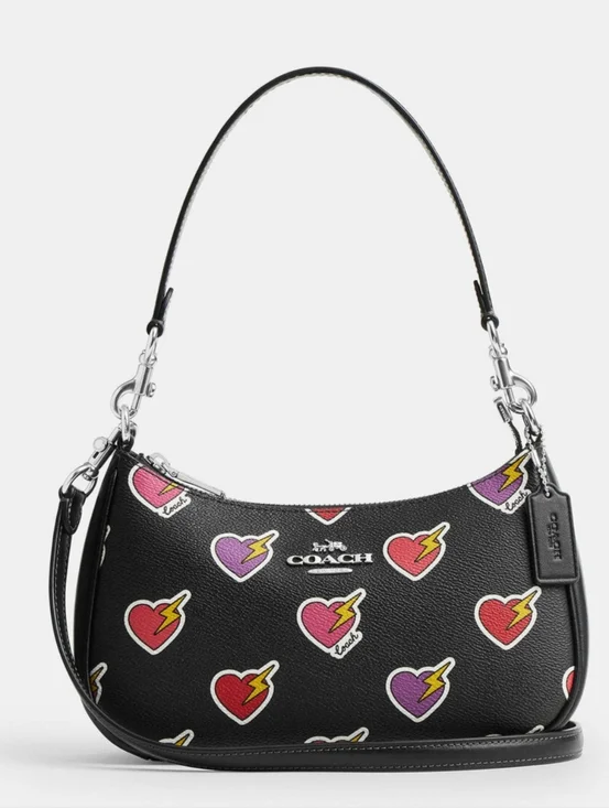 🔥COACH New CY346 Teri Shoulder Bag with Heart Bolt Print Black Multi - Picture 1 of 7